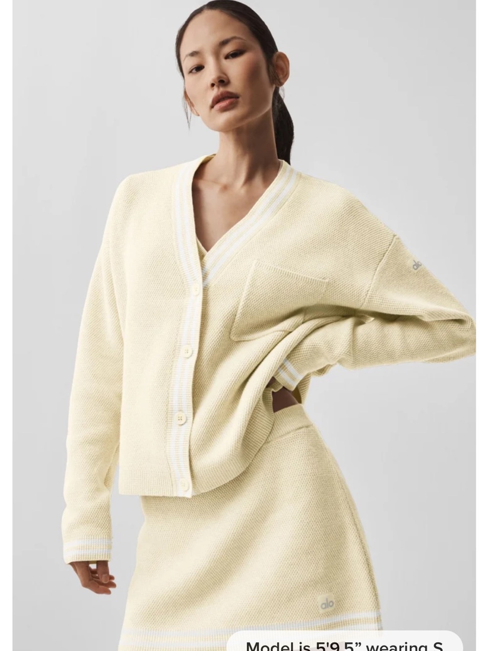 ALO Yoga Light Yellow V-Neck Button Cardigan